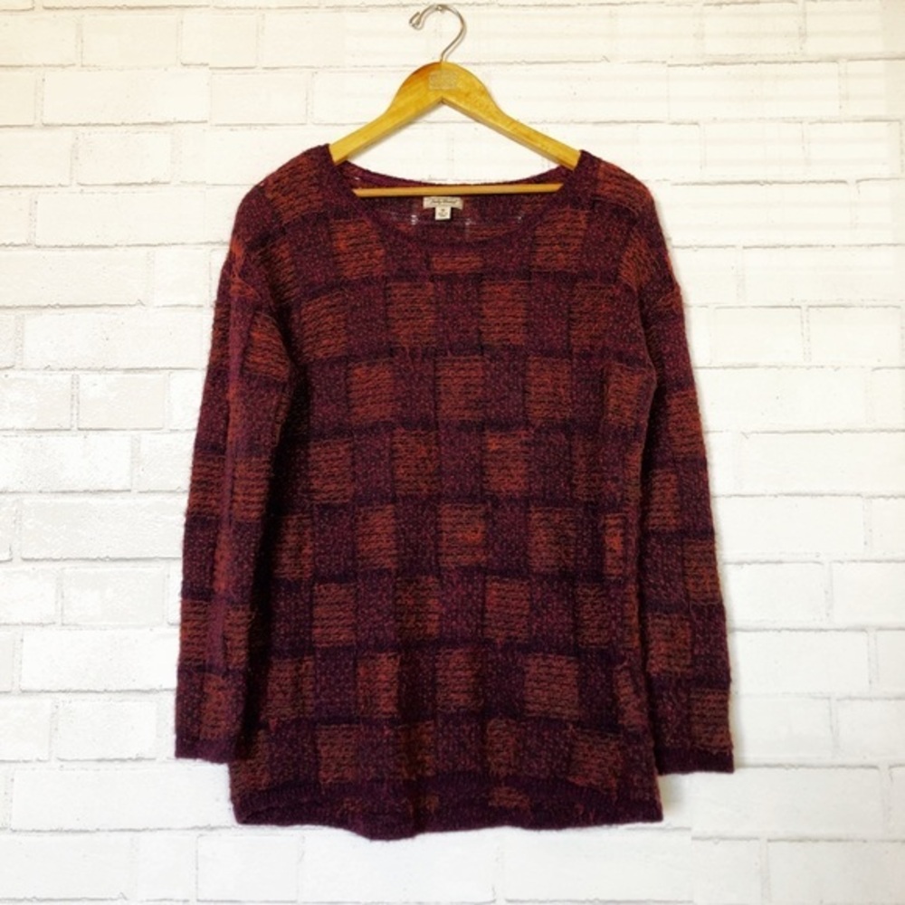 Lucky Brand Purple Gold Extremely Soft Delicate Knit Fuzzy Checked Sweater
